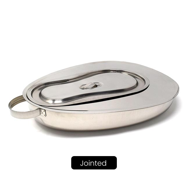 HH-10 BED PAN FEMALE - PERFECTION TYPE, JOINTED STAINLESS STEEL WITH LID HH-10 BED PAN FEMALE - PERFECTION TYPE, JOINTED STAINLESS STEEL WITH LID