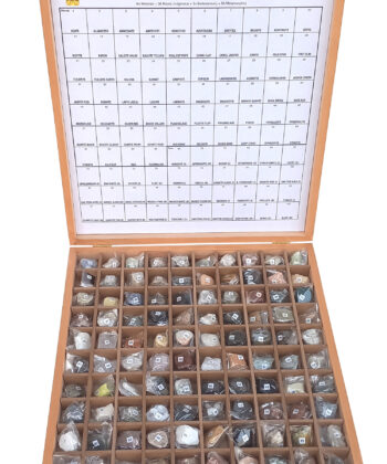 PHY-MESS-08 ROCKS & MINERALS COLLECTION SET(SET OF 100) WOODEN CASE