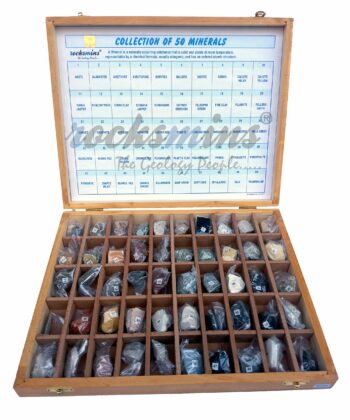 PHY-MESS-06 ROCKS & MINERALS COLLECTION SET(SET OF 50) WOODEN CASE