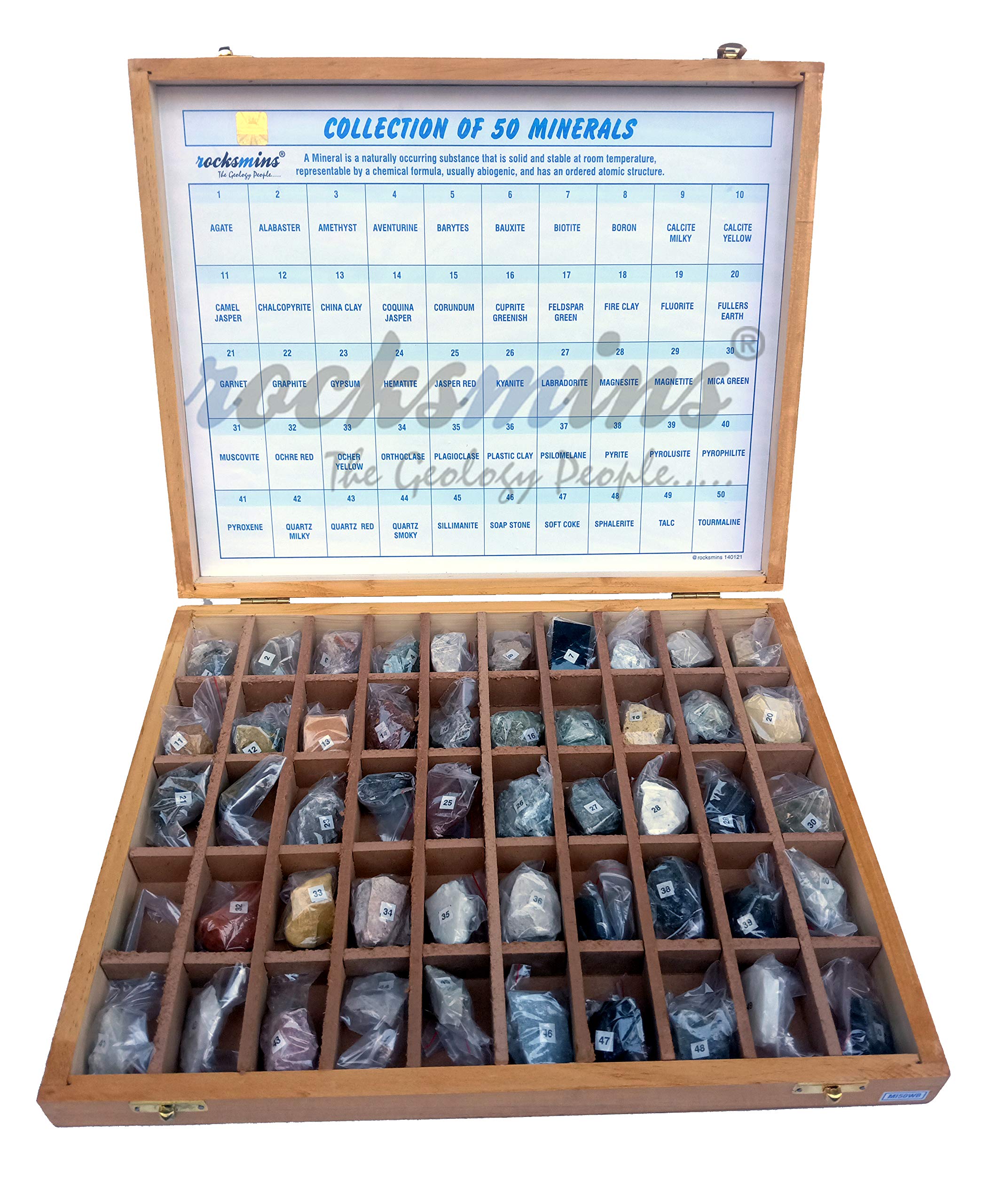 PHY-MESS-06 ROCKS & MINERALS COLLECTION SET(SET OF 50) WOODEN CASE PHY-MESS-06 ROCKS & MINERALS COLLECTION SET(SET OF 50) WOODEN CASE