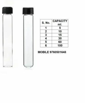 LGW-86 TUBES CULTURE MEDIA plain glass, Flat Bottom, with screw Cap and Rubber Liner.