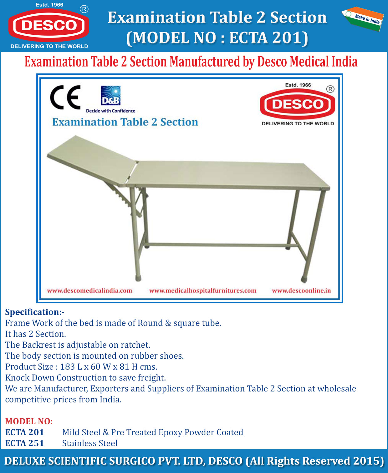 HF-154 EXAMINATION TABLE (2 SECTION) HF-154 EXAMINATION TABLE (2 SECTION)