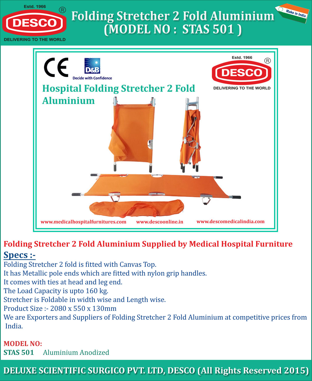 HF-205 FOLDING STRETCHER 2 FOLD HF-205 FOLDING STRETCHER 2 FOLD