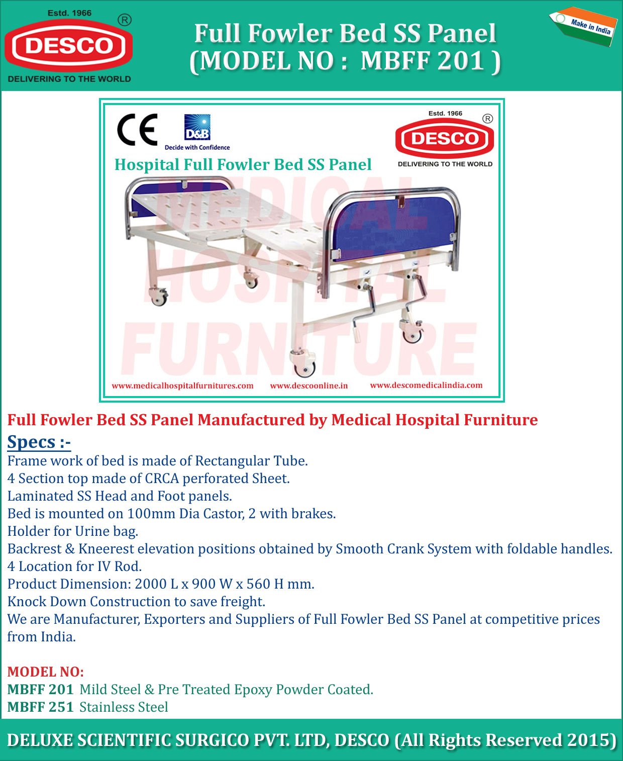 HF-107 FULL FOWLER BED WITH SS PANEL HF-107 FULL FOWLER BED WITH SS PANEL