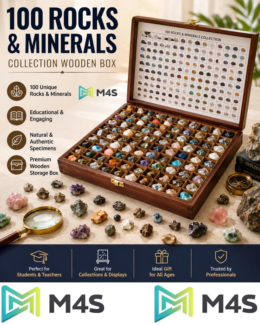 PHY-MESS-02 ROCKS & MINERALS COLLECTION SET(SET OF 10) WOODEN CASE PHY-MESS-02 ROCKS & MINERALS COLLECTION SET(SET OF 10) WOODEN CASE