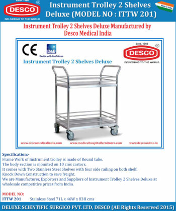 HF-192 INSTRUMENT TROLLEY 2 SHELVES