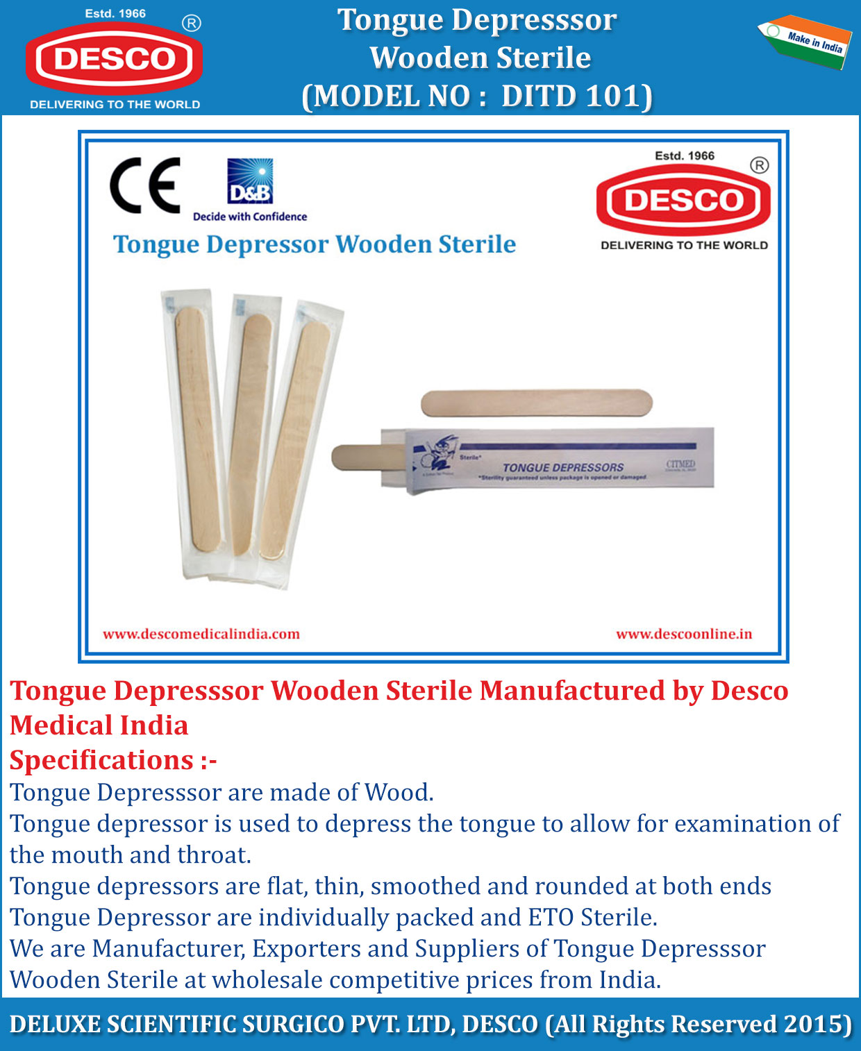 HSI-873 TONGUE DEPRESSOR WIDE TAPERING HSI-873 TONGUE DEPRESSOR WIDE TAPERING